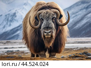 Musk ox on a pasture in the wild. Стоковое AI-изображение, AI-художник Veniamin Kraskov / Фотобанк Лори
