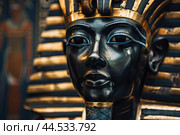 Closeup of ancient egyptian pharaoh mask replica. Стоковое AI-изображение, AI-художник Иван Рябоконь / Фотобанк Лори