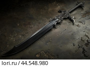 Medieval fantasy sword on dark background. Стоковое AI-изображение, AI-художник Иван Рябоконь / Фотобанк Лори