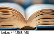 An open book with a blue background and white pages, AI. Стоковое AI-изображение, AI-художник Сергей Старуш / Фотобанк Лори