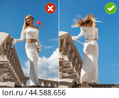 Common mistakes in female posing and how to avoid them. Photo poses. Стоковое фото, фотограф Андрей Аркуша / Фотобанк Лори