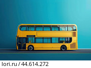 Yellow doubledecker bus on blue background. Стоковое AI-изображение, AI-художник Иван Рябоконь / Фотобанк Лори