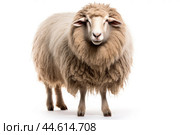 Long-haired sheep isolated on a white background. Стоковое AI-изображение, AI-художник Veniamin Kraskov / Фотобанк Лори