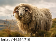 Long-haired sheep in the wild. Стоковое AI-изображение, AI-художник Veniamin Kraskov / Фотобанк Лори