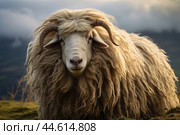 Long-haired sheep in the wild. Стоковое AI-изображение, AI-художник Veniamin Kraskov / Фотобанк Лори