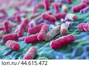 3d illustration of bacteria on a microscopic level. Стоковое AI-изображение, AI-художник Иван Рябоконь / Фотобанк Лори
