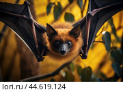 Spectacled flying fox in the wild. Стоковое AI-изображение, AI-художник Veniamin Kraskov / Фотобанк Лори