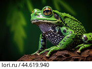 Beautiful green toad closeup. Стоковое AI-изображение, AI-художник Veniamin Kraskov / Фотобанк Лори
