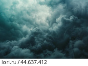 Intense view of tumultuous dark storm clouds, evoking a sense of impending weather change. Стоковое AI-изображение, AI-художник Иван Рябоконь / Фотобанк Лори