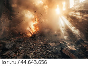 Explosive demolition in abandoned building. Стоковое AI-изображение, AI-художник Иван Рябоконь / Фотобанк Лори