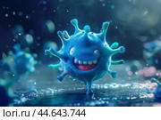 Cheerful cartoon virus character in a splashy environment. Стоковое AI-изображение, AI-художник Иван Рябоконь / Фотобанк Лори