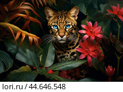 Elusive Tropical wild cat. Generate Ai. Стоковое AI-изображение, AI-художник Иван Рябоконь / Фотобанк Лори