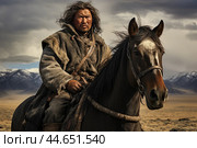 Nomadic horseman in the steppe. Стоковое AI-изображение, AI-художник Иван Рябоконь / Фотобанк Лори