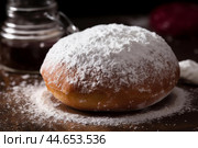 Festive Sufganiyot powdered sugar. Generate Ai. Стоковое AI-изображение, AI-художник Иван Рябоконь / Фотобанк Лори
