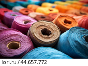 Patterned Textile roll colorful market stack. Generate Ai. Стоковое AI-изображение, AI-художник Иван Рябоконь / Фотобанк Лори