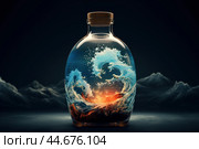 Elemental forces in a bottle. Стоковое AI-изображение, AI-художник Иван Рябоконь / Фотобанк Лори