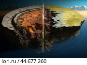 Surreal floating earth island with climates. Стоковое AI-изображение, AI-художник Иван Рябоконь / Фотобанк Лори