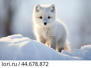 Winter wildlife: arctic fox in snowy landscape. Стоковое AI-изображение, AI-художник Иван Рябоконь / Фотобанк Лори