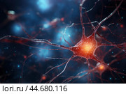Digital 3d rendering of an active neural network synapse with dynamic connections. Стоковое AI-изображение, AI-художник Иван Рябоконь / Фотобанк Лори