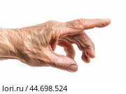 Senior hand pointing with finger isolated on white. Стоковое AI-изображение, AI-художник Иван Рябоконь / Фотобанк Лори