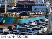 Свежепривезенные японские автомобили в порту Владивосток (2024 год). Редакционное фото, фотограф Яна Савинова / Фотобанк Лори
