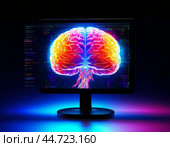 The brain on a virtual screen. Artificial intelligence. Стоковое AI-изображение, AI-художник Сергей Елизарьев / Фотобанк Лори