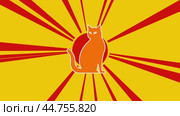 Значок кошки на фоне анимации из движущихся лучей солнца. Движение символизирует восход солнца. Большой оранжевый символ немного увеличивается. Плавная закольцованная анимация в формате 4k на желтом фоне. Стоковое видео, видеограф Карпенко Алексей / Фотобанк Лори