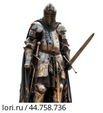 Medieval knight in armor with sword. Стоковое AI-изображение, AI-художник Иван Рябоконь / Фотобанк Лори