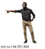 Serious young man pointing with finger accusingly. Стоковое AI-изображение, AI-художник Иван Рябоконь / Фотобанк Лори