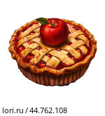 Delicious fresh baked apple pie with latticed crust and apple on top. Стоковое AI-изображение, AI-художник Иван Рябоконь / Фотобанк Лори