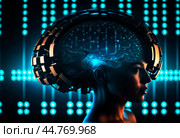 The concept of high technology development, artificial intelligence, super brain, robotics development,The concept of high technology development, artificial intelligence, super brain, robotics development,The concept of high technology development, artificial intelligence, super brain, robotics development,Концепция развития высоких технологий,исскуственный интелект,супер мозг,развитие робототехники. Стоковое AI-изображение, AI-художник Миронов Павел / Фотобанк Лори