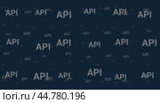 Символы Api перемещаются горизонтально слева направо. Эффект параллакса. Плавающие символы расположены случайным образом. Плавная зацикленная анимация в формате 4k на темно-синем фоне. Стоковое видео, видеограф Карпенко Алексей / Фотобанк Лори