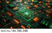 Circuit board. Technology background. Central Computer Processors CPU concept. Motherboard digital chip. Tech science background. Integrated communication processor. Стоковое AI-изображение, AI-художник Ирина Михайличенко / Фотобанк Лори
