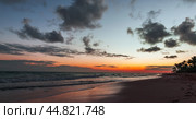 Bavaro beach on a sunrise, Dominican Republic. Panoramic coastal landscape (2020 год). Стоковое фото, фотограф EugeneSergeev / Фотобанк Лори