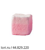 Single pink and white marshmallow candy on white background. Стоковое AI-изображение, AI-художник Иван Рябоконь / Фотобанк Лори