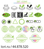 a set of icons in black and green for designations on the packaging of goods, ecology. Стоковая иллюстрация, иллюстратор ~✿Eлена Челышева(Кочина)✿~ / Фотобанк Лори