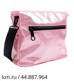 Pink holographic bag standing on white background. Стоковое AI-изображение, AI-художник Иван Рябоконь / Фотобанк Лори