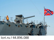Fragment of protected cruiser Aurora, currently preserved as a museum ship in Saint Petersburg (2024 год). Редакционное фото, фотограф Евгений Харитонов / Фотобанк Лори