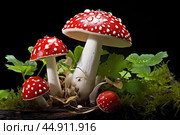 Mushroom Amanita closeup. Стоковое AI-изображение, AI-художник Veniamin Kraskov / Фотобанк Лори