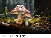 Mushroom Amanita closeup. Стоковое AI-изображение, AI-художник Veniamin Kraskov / Фотобанк Лори