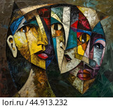 Expressionist art faces in abstract form. Стоковое AI-изображение, AI-художник Ксения Лаптева / Фотобанк Лори
