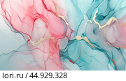 Marble ink texture background with soft pink and blue swirls and gold accent highlights. Стоковое AI-изображение, AI-художник Ксения Лаптева / Фотобанк Лори