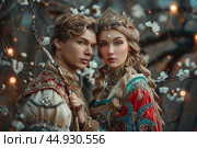 Ivan the Fool and Vasilisa the Beautiful in a whimsical scene from Russian folklore, full of charm and magic. Редакционное AI-изображение, AI-художник Veniamin Kraskov / Фотобанк Лори