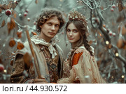 Ivan the Fool and Vasilisa the Beautiful in a whimsical scene from Russian folklore, full of charm and magic. Редакционное AI-изображение, AI-художник Veniamin Kraskov / Фотобанк Лори