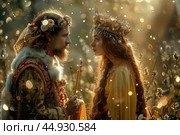 Ivan the Fool and Vasilisa the Beautiful in a whimsical scene from Russian folklore, full of charm and magic. Редакционное AI-изображение, AI-художник Veniamin Kraskov / Фотобанк Лори