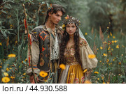 Ivan the Fool and Vasilisa the Beautiful in a whimsical scene from Russian folklore, full of charm and magic. Редакционное AI-изображение, AI-художник Veniamin Kraskov / Фотобанк Лори