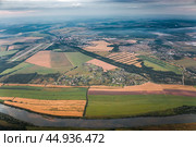Река Ока, Городок, Воротынск, Росва. Вид с высоты (2020 год). Стоковое фото, фотограф Василий Мальцев / Фотобанк Лори