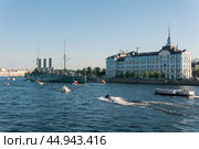 Protected cruiser Aurora, currently preserved as a museum ship in Saint Petersburg (2024 год). Редакционное фото, фотограф Евгений Харитонов / Фотобанк Лори