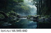 Serenity unfolds in tranquil, undisturbed natural landscapes. Стоковое AI-изображение, AI-художник Veniamin Kraskov / Фотобанк Лори