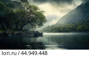 Serenity unfolds in tranquil, undisturbed natural landscapes. Стоковое AI-изображение, AI-художник Veniamin Kraskov / Фотобанк Лори